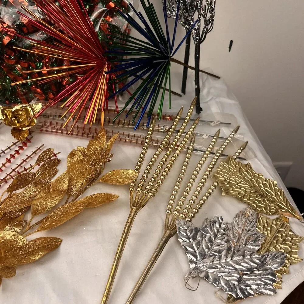 Vintage Christmas Ornaments Decorations Lot Birch Branches Sprays Foils Tinsel